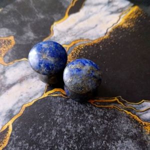 Pair genuine blue lapis double flared plugs 12mm /14mm